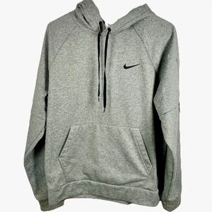 Nike Therma-Fit Gray Hoodie Athletic Sweatshirt Swoosh Men Sz M Arm Pocket EUC‎